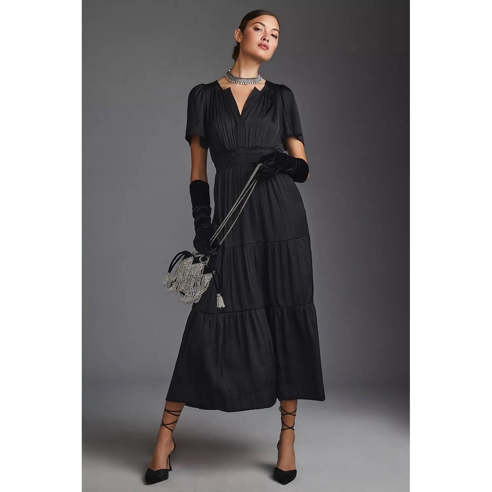 Anthropologie The Somerset Maxi Dress  Med Black Dark Romantic Whimsy $168 Retai